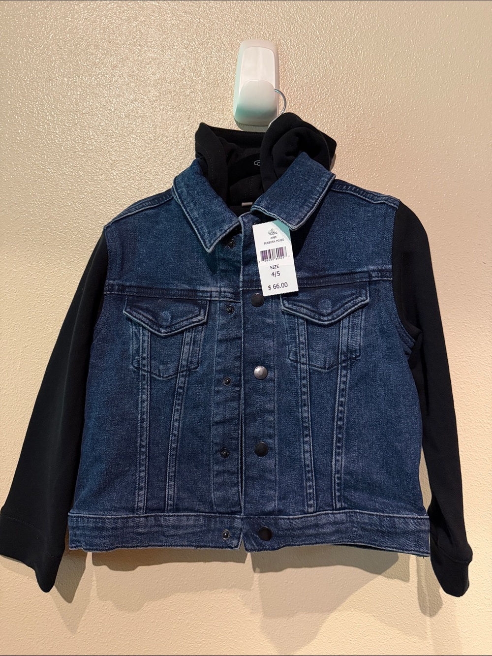 XXS 4/5 DL1961 Kids Dark Blue Denim Jacket with Black Hoodie & Black Sleeve